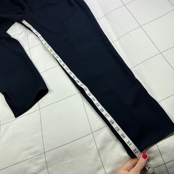 Akris Punto Pants Womens 12 Navy Blue Mike Split Hem Crepe Drawstring Minimalist - Picture 12 of 14